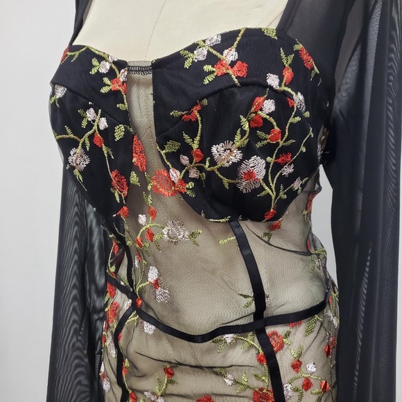 Shein‎ Curve Womens Embroidered Mesh Forest Fairy Grunge Bodysuit Size 1XL Black - Picture 2 of 10